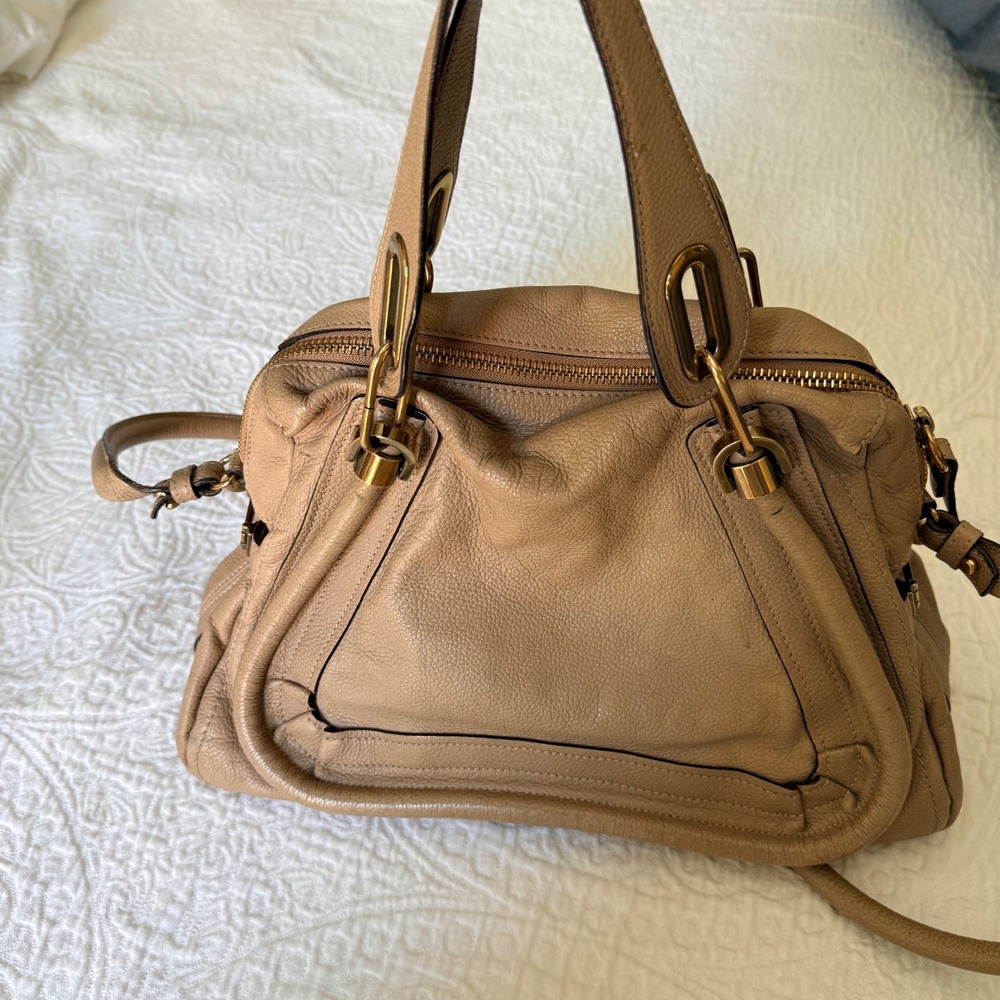 Chloe Paraty Satchel Bag Women Medium Tan Leather Gold Hardware 03125765-2 - Picture 8 of 8